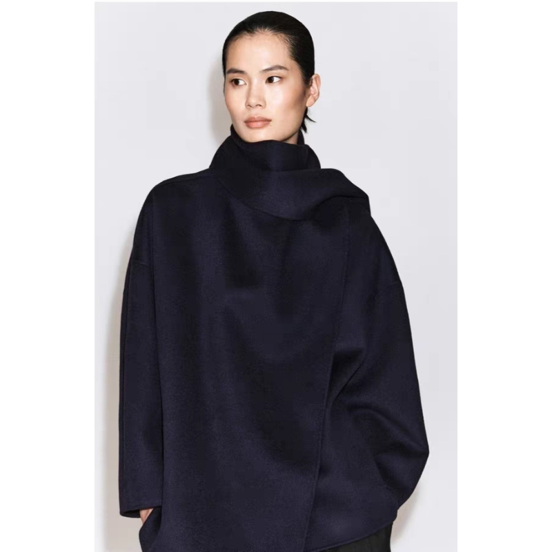 C*S Original Women's Double-Sided Wool Blend Scarf-Style Cape Coat, Navy Blue, Autumn 2026, 1361214001