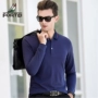 Mùa thu phong phú mới màu đen áo thun dài tay nam ve áo cotton nam áo polo mỏng phần trung niên kinh doanh bình thường t shirt golf