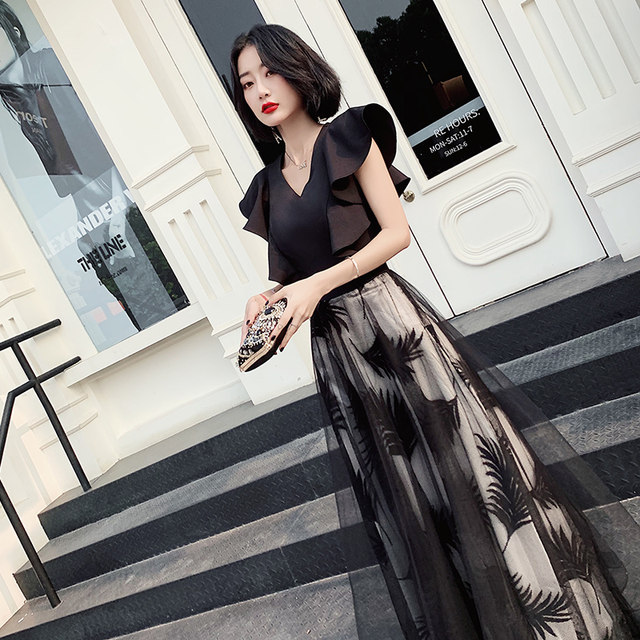 Evening dress skirt female 2020 new banquet black long section high-end temperament can usually wear noble and elegant dress