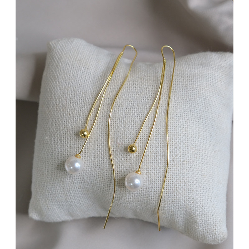 hzhyeyuan hand as pearl gold bead syphon flowing sulong ear ring Japan-ROK lady earring 925 silver ornament 10829