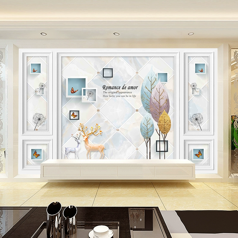 Nordic Elk 2021 mới nền TV tường giấy 8d phòng khách ba chiều video trang trí tường bức tranh tường 3d tường bao phủ - TV