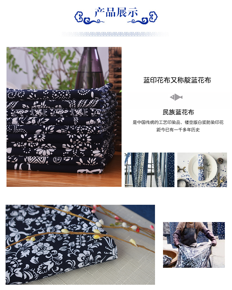 Bông cotton in vải đầu phong cách quốc gia vải xanh xử lý giải phóng mặt bằng trang trại nhà hàng khăn trải bàn vật liệu hướng dẫn vải cotton tàu