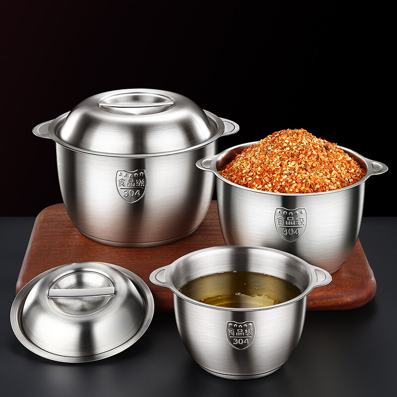 Kitchen with lid oil tank 304 stainless steel basin food-grade oil basin household storage egg basin soup pot large
