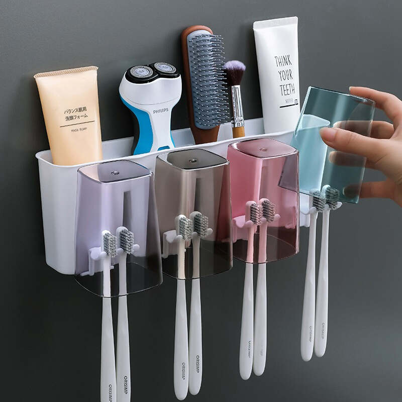Home Free Punch Mouthwash Cup Toothbrush Containing Layer Rack Automatic Toothpaste Squeezer Wall Type Hanging Tooth Cylinder Drain Shelve