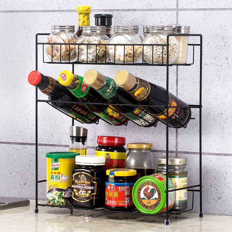 Countertop floor seasoning shelf storage rack wrought iron multi-layer seasoning rack kitchen rack supplies storage rack