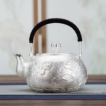 Silver pot sterling silver 999 kettle large-capacity full silver teapot tea set household sterling silver hammer pattern lotus silver pot
