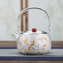 Silver pot sterling silver 999 kettle pure handmade tea ceremony tea set teapot handmade a piece of happy eyebrow tip gilt
