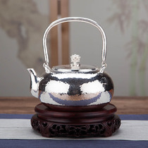 Sterling silver 999 silver pot pure handmade mouth silver pot home cooking teapot bubble teapot bright mirror hammer pattern