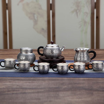 Silver Pot Sterling Silver 999 Silver Pot Handmade Tea Pot Tea Ceremony Household Teapot Foot Silver Classic Baifu Silver Pot Set