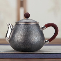 Sterling silver tea making silver pot 999 pure handmade silver teapot home kung fu tea set home tea ceremony with old wooden handle