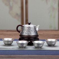 Sterling silver teapot teapot blooming rich handmade household tea ceremony 999 silver teapot tea set suitable for making tea