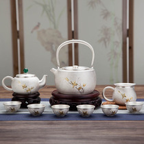 Silver pot sterling silver 999 a large capacity kettle Yunnan handmade household silver pot tea set orchid teapot