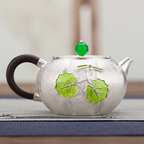 Enamel Pumpkin Silver Pot Sterling Silver 999 Kettle Handmade Household Tea Ceremony Tea Pot Cloisonne Silver Pot
