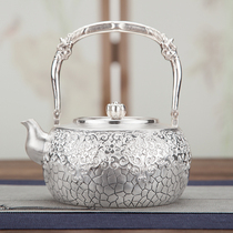 Silver pot sterling silver kettle shuanglong silver teapot Yunnan handmade 999 foot silver household kung fu silver kettle