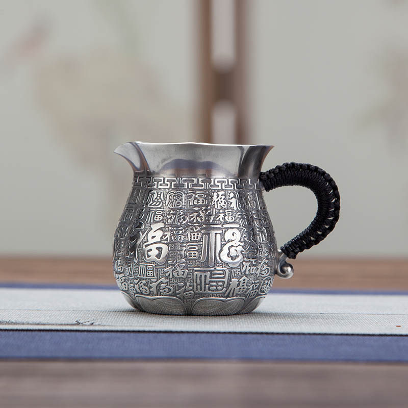 Hundred Fu Justice Cup Pure Handmade Fine Hammer Veins Pure Silver 999 Fair Cup Pure Silver Kung Fu Tea With Tea Sub