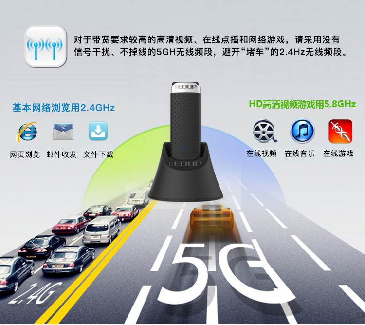 Адаптер USB edup双频1200musb无线网卡带底座笔记本台式电脑wifi信号接收器