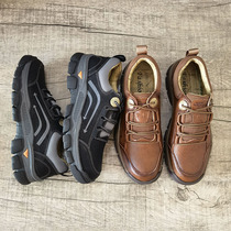 Foreign Trade Outdoor Climbing Shoes Mens Head Layer Bull Leather Soft Bottom Low Help Casual Leather Shoes Autumn Winter Plus Suede Warm High Helps Cotton Shoes