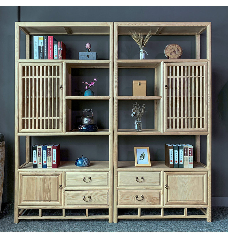 White Wax Wood Bou Ancient Shelf Solid Wood Chinese Display Cabinet Partition Multi-Treasure Cabinet Modern Tea Cabinet Rack Combo-Taobao