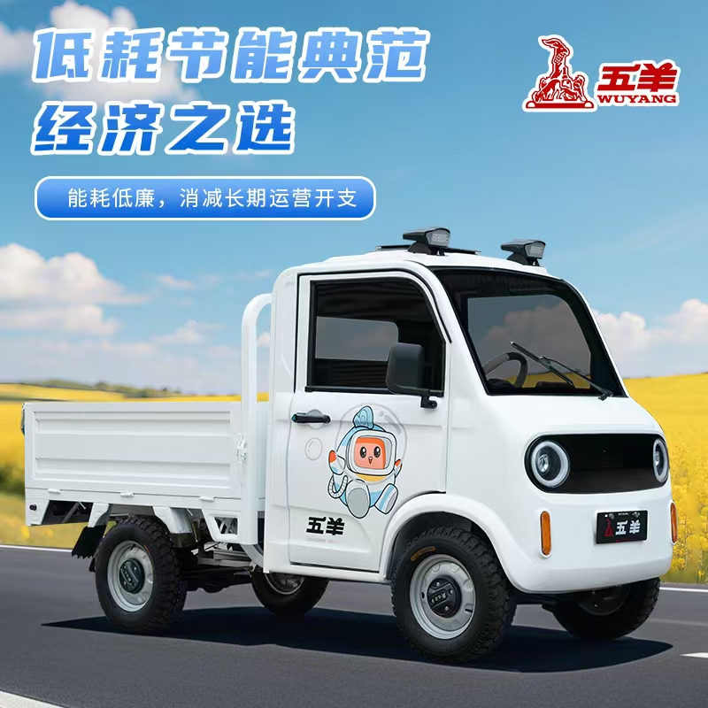 Wuyang Electric Four-Wheeler Pickup Truck, Heavy-Duty Cargo Carrier, Agricultural Four-Wheel Truck with Cargo Box, Single-Row Flatbed for Factory Use