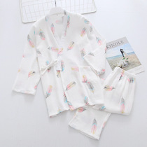 Spring and autumn day style kimono pyjamas full cotton washed crepe lady pajamas big code breathable sweaty steamed sweaty bath clothes home clothes