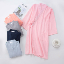 Spring and summer thin section lovers and pure cotton crepe cloth for men and women sleeping skirts and wind big code bath sweaty sweaty pure color