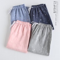 Spring and summer autumn pure cotton yarn cloth minimalist couple long pants thin section lenient male and female day series home sleeping pants air conditioning pants big code