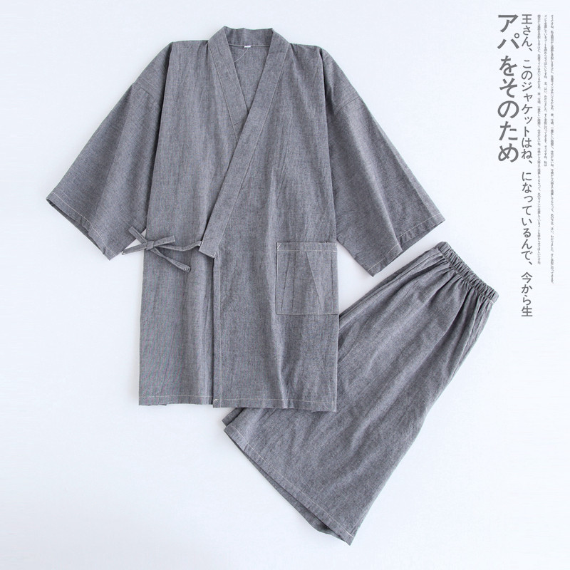 Japanese-style short-sleeved men's washed cotton kimono pajamas summer shorts home clothes large size very flat thin sweat steam clothes