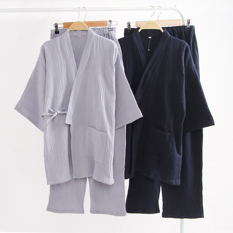 Spring and Autumn Men's Japanese Kimono Pajamas Hanfu Cotton Crepe Large Size Loose Homewear Suit Zen Clothes Sweat Clothes
