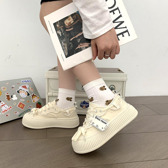 Big Mouth Monkey Women's Shoes Summer Popular Thick Soled Canvas Shoes Women's 2024 New Summer White Shoes Cloth Shoes Big Toe Sneakers