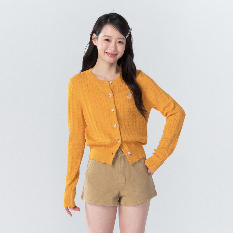 Bubbleley Spring Sunshine Orange Lazy Style Korean Knitted Twist Long Sleeve Cardigan Sweater Slim Fit Women