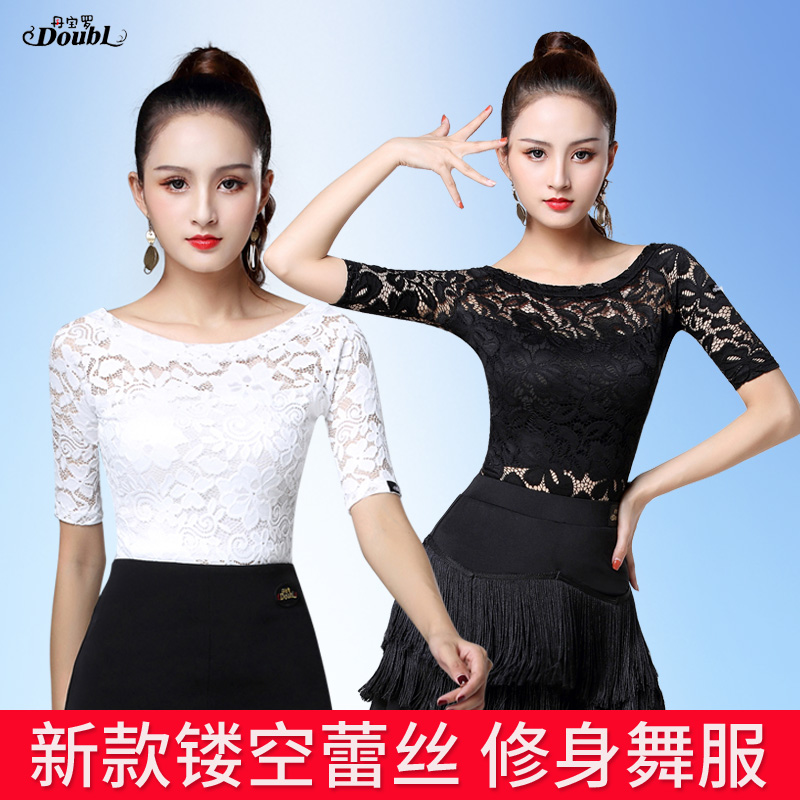 Dambao Rolace Dance Dancing Clothes Square Dance Women Adults Latin Dance Blouses Dance Costumes Black Middle Sleeves