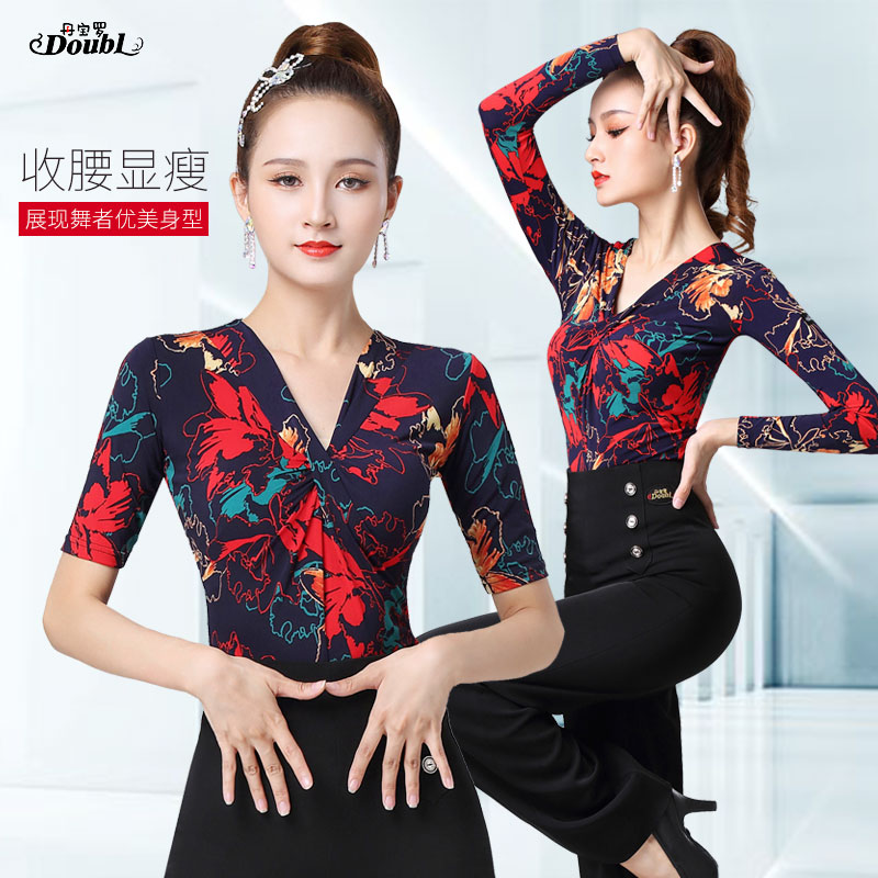 Danbaoluo Latin dance top long-sleeved women's national standard dance practice clothing ballroom dance clothing square dance small shirt
