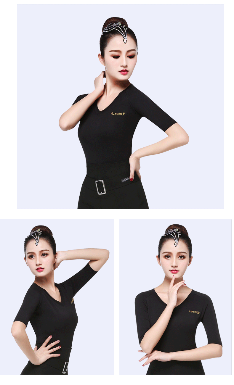 Dan Bao Luo nửa tay hiện đại tập nhảy hiện đại Quần áo khiêu vũ Latin Quần áo cổ chữ V khiêu vũ quốc gia tiêu chuẩn khiêu vũ nữ mùa xuân - Khiêu vũ / Thể dục nhịp điệu / Thể dục dụng cụ giày khiêu vũ nữ cao cấp