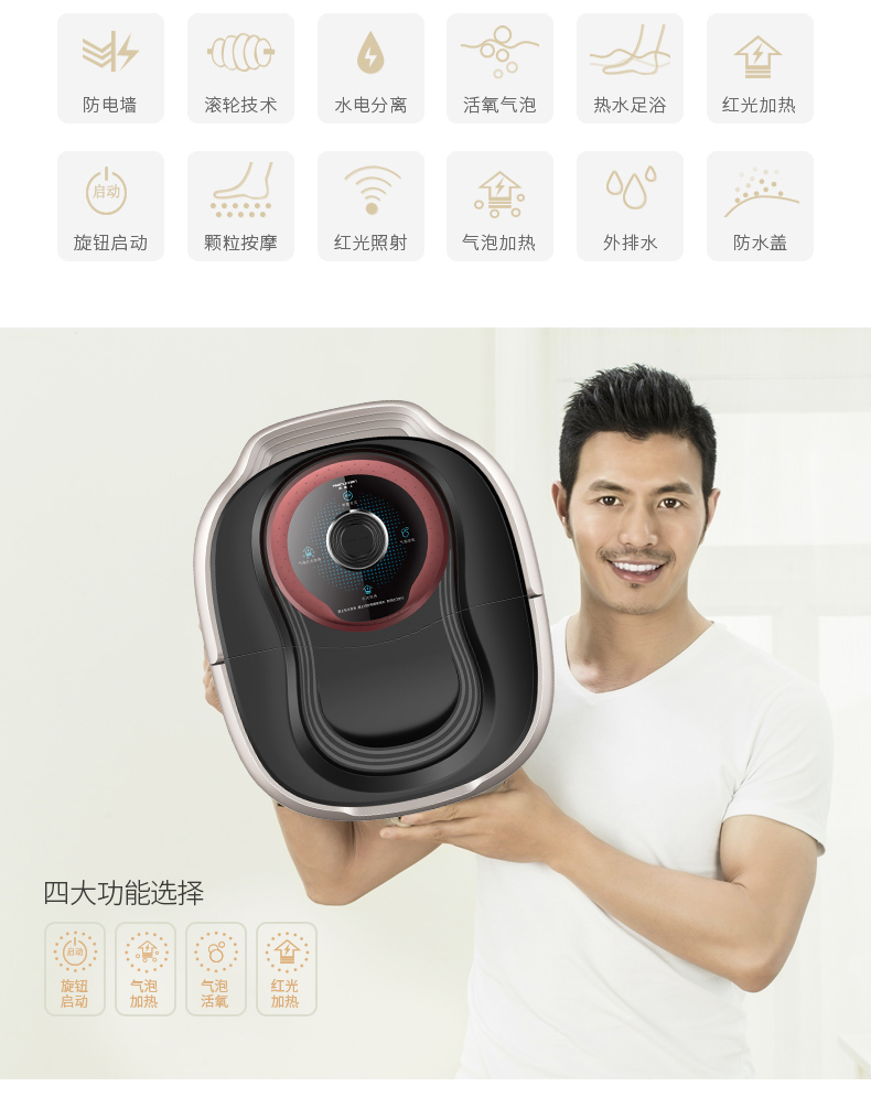 南极人 智能加热按摩足浴盆 红光加热 气泡活氧 图2