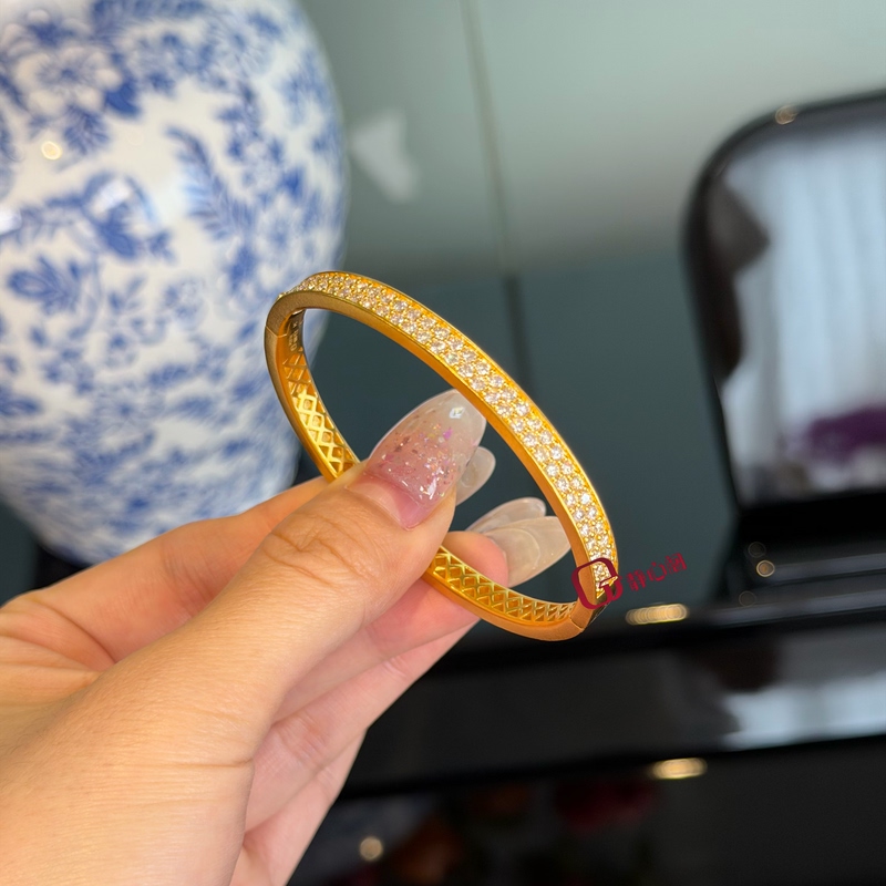 Jingxin Pavilion Jewelry【White Moonlight】Original Design, Traditional Pure Gold, Gold Bracelet Inlaid with Diamonds