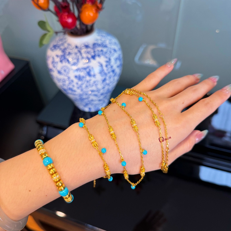 Jingxin Pavilion Jewelry [Vajra Turquoise] Original Design Ancient Method Pure Gold Dot Diamond Inlaid Gold Necklace