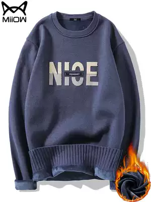 Cat man 2021 Winter new sweater men plus velvet padded Korean trend sweater winter boys warm clothes