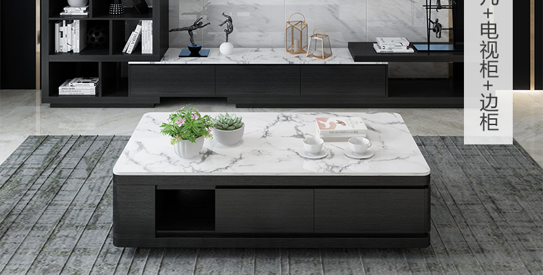 Bàn cà phê đá cẩm thạch kết hợp tủ bếp đơn giản hiện đại Bắc Âu bàn cà phê bàn ​​phòng khách màu đen bộ bàn ghế - Bàn trà bàn trà gỗ đẹp