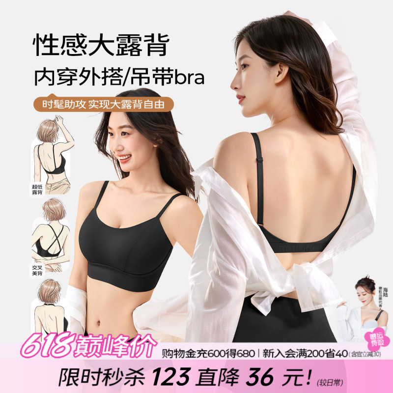 Seamless Spaghetti Strap Bra with Beautiful Back Design, Large Backless Halter Neck, Plus Size, Minimizes Large Bust, Anti-Sagging, Thin Bra