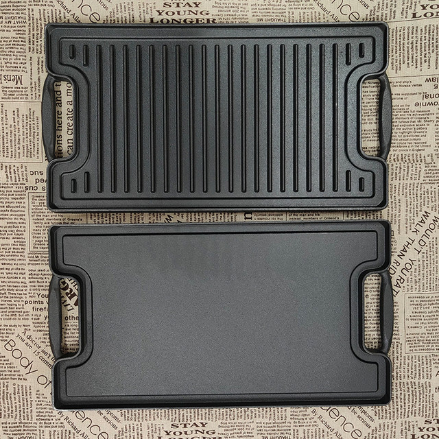 Household Outdoor Barbecue Plate Teppanyaki Thickened Rectangular Double-Sided Iron Plate Mold Cast Iron Griddle Large Frying Pan