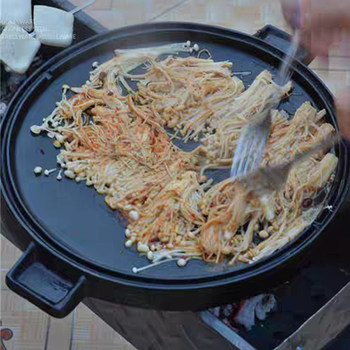 35cm Round Cast Iron Double-Sided Grill Pan Barbecue Plate Steak Frying Pan Pancake Pan for Gas Charcoal Electric Ceramic Stove