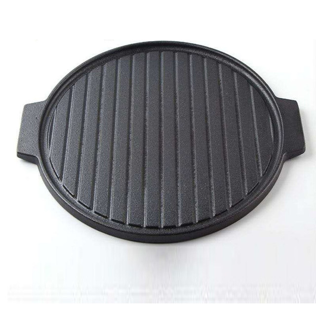 35cm Round Cast Iron Double-Sided Grill Pan Barbecue Plate Steak Frying Pan Pancake Pan for Gas Charcoal Electric Ceramic Stove