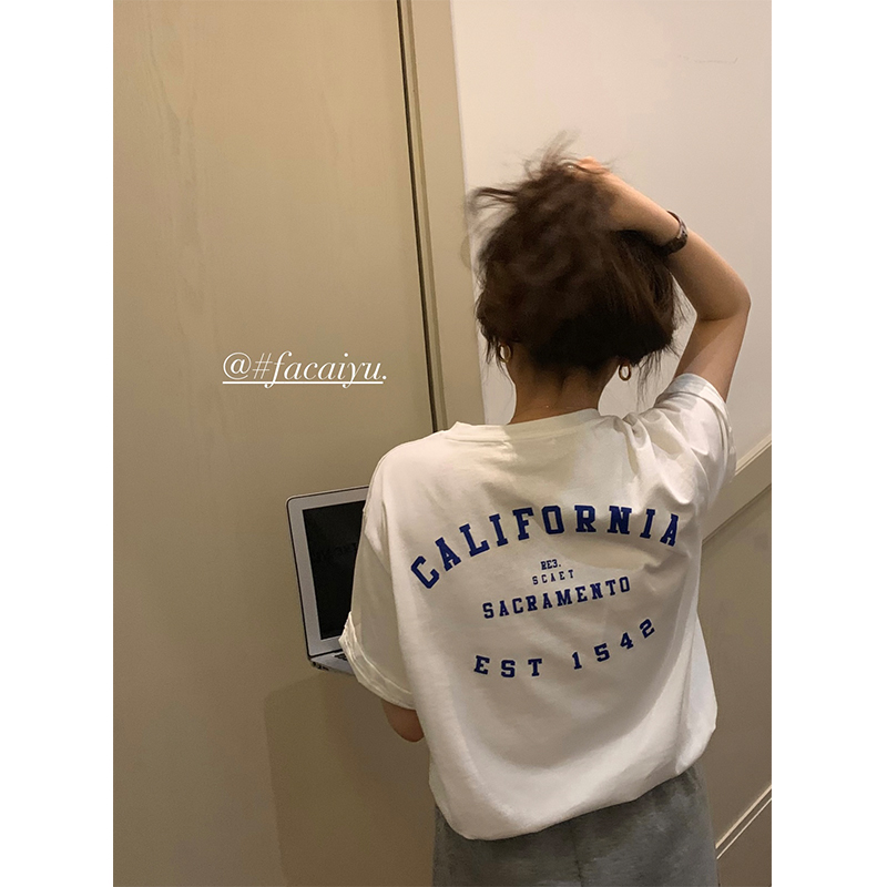 FCY studio white short-sleeved printed T-shirt women 2021 summer new Korean version oversize T-shirt trendy