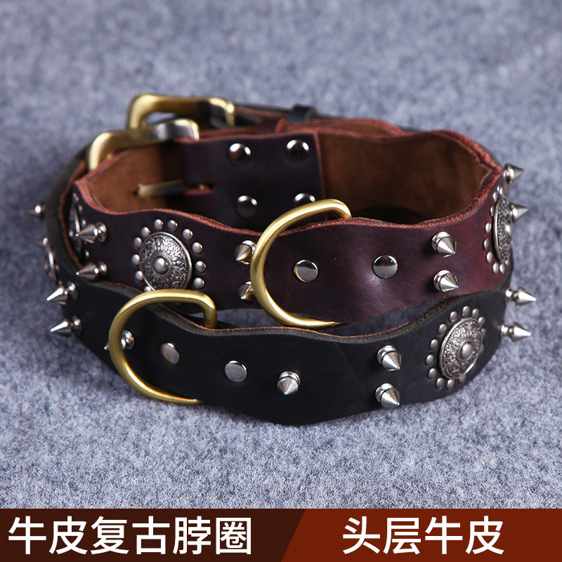Pooch headliner Bull Leather Collar Retro Rivet Neck Set Pet Special Small Mid Large Canine Special Pharbull Dubin Dog