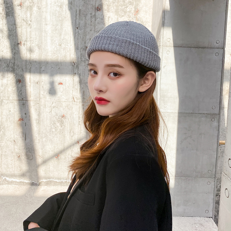 毛线帽子女春秋冬韩版百搭纯色针织帽-秒客网