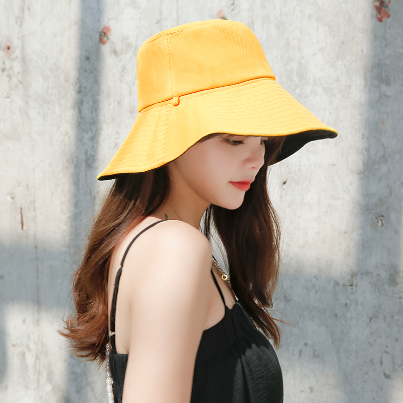 (Double Sided) Black And Turmeric With Windbreak Brim 11CmInternet celebrity Fisherman hat summer solar system veil Korean version tide sunshade Big edge Sunscreen Sun hat two-sided Hat female spring and autumn