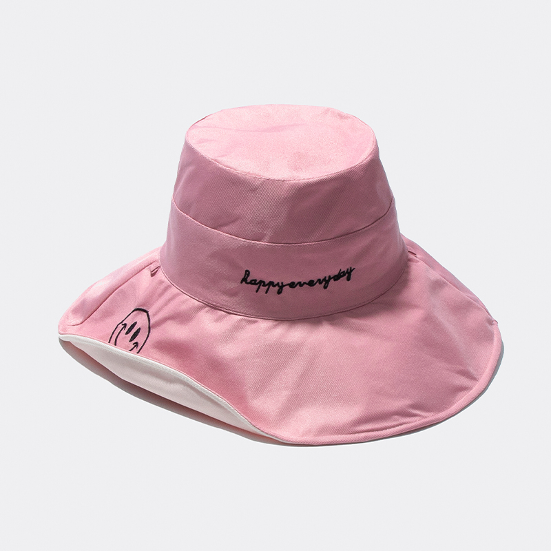 (Smiley Face) Pink And Beibai With Windbreak Brim 11CmInternet celebrity Fisherman hat summer solar system veil Korean version tide sunshade Big edge Sunscreen Sun hat two-sided Hat female spring and autumn