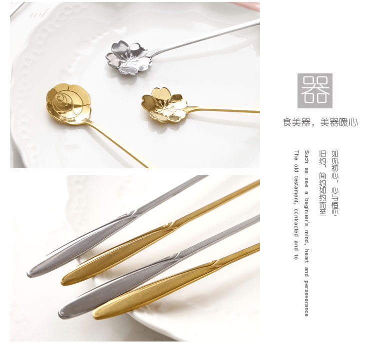 Tay cầm bằng gốm Bắc Âu Vàng thép không gỉ Hoa trà Stirrer Cà phê Muỗng tráng miệng Thìa muỗng khuấy muỗng sữa - Cà phê phin pha cafe