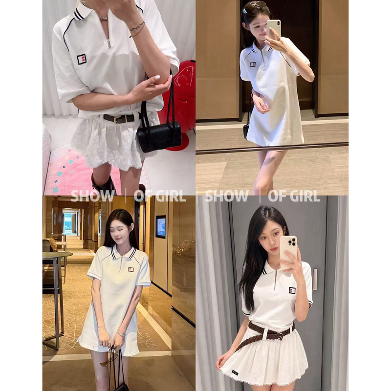 Show of Girl 26S Tennis Girl! Old Money Sports Style Half-Zip Polo Shirt Contrast Color Short Sleeve Top