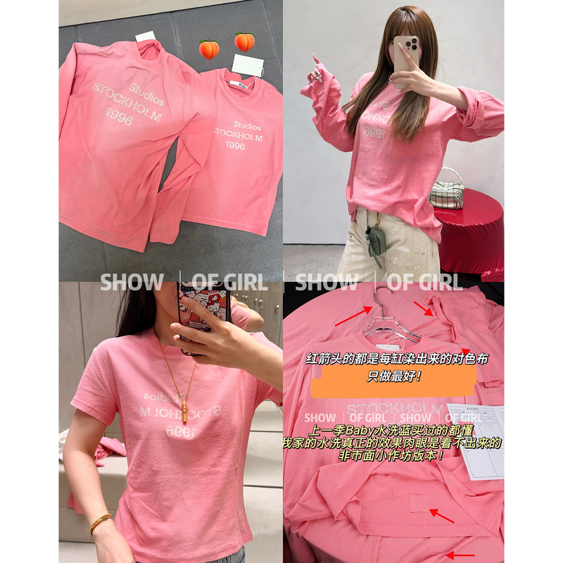 Show of Girl 26Ss Summer Peach! 1996 Letter Print Slim Fit T-Shirt Short Sleeve/Long Sleeve Women's